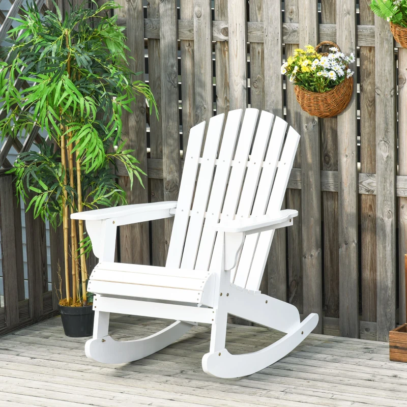 Outsunny Fauteuil de Jardin Adirondack à Bascule Rocking Chair Style néo-rétro Assise Dossier Ergonomique Bois Sapin traité Peint Blanc