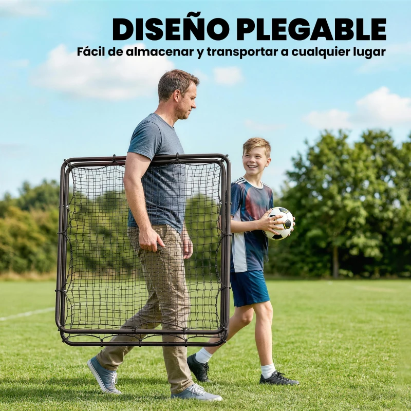 SPORTNOW Red de Rebote Plegable Reboteador de Fútbol Ángulo Ajustable de 5 Niveles con Tubo de Acero 120x73x112 cm Negro