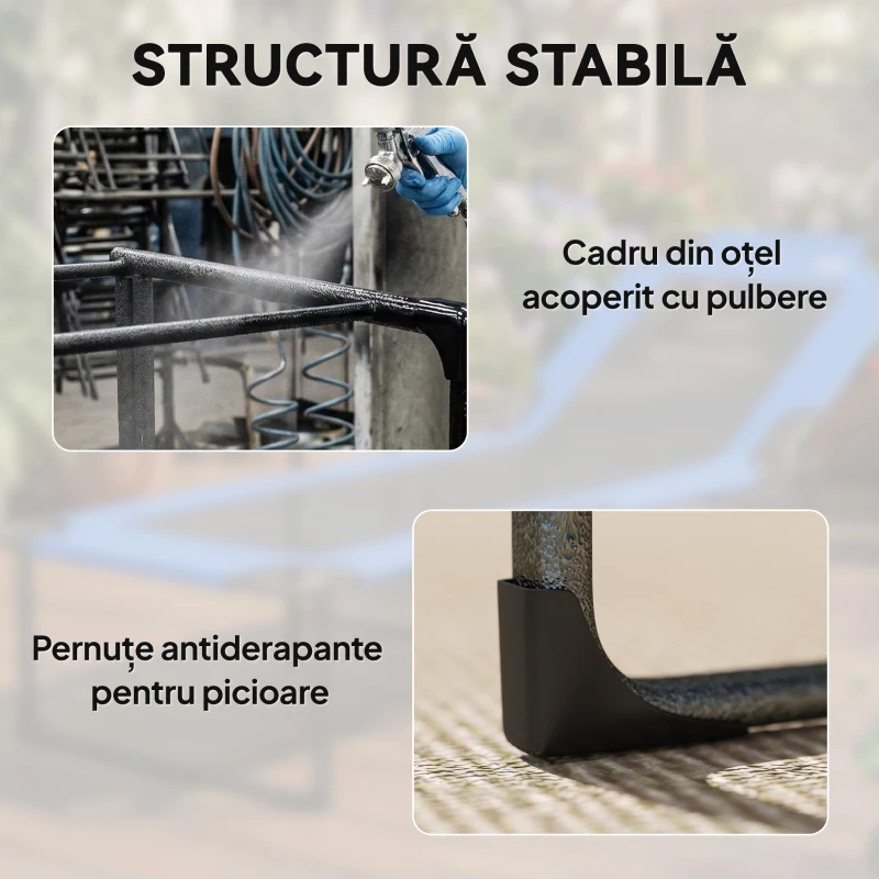 Outsunny Șezlong Pliabil, Spătar Reglabil pe 4 Poziții, Mânere pentru Transport, Culoare Albastru