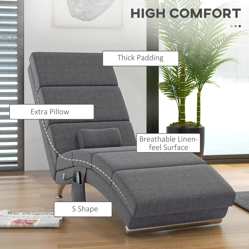 HOMCOM Fotel masujący z funkcją relaksu, leżak z 8 punktami wibracyjnymi, 5 trybów, wymiary 56 x 168 x 84 cm, Ciemnoszary