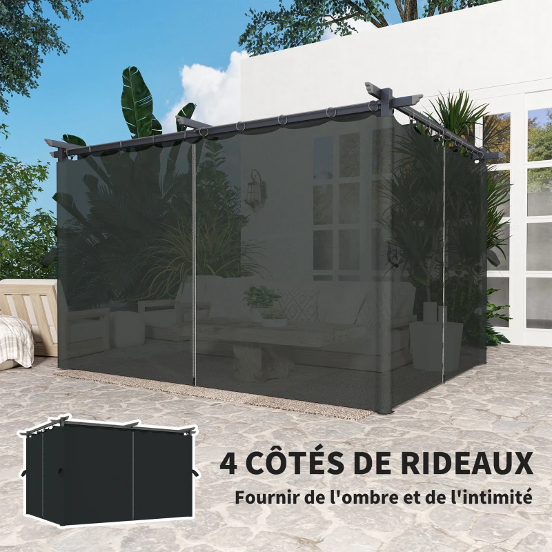 Outsunny Pergola rétractable 4x3m Pergola Aluminium métal avec Rideau et Toit Coulissantepolyester 180g/m² gris foncé