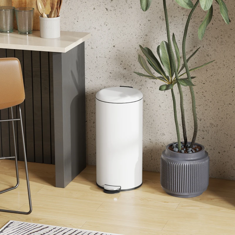 HOMCOM Papelera de Cocina 30L con Pedal Tapa de Cierre Suave y Cubo Extraíble para Dormitorio Oficina Estudio Salón Crema