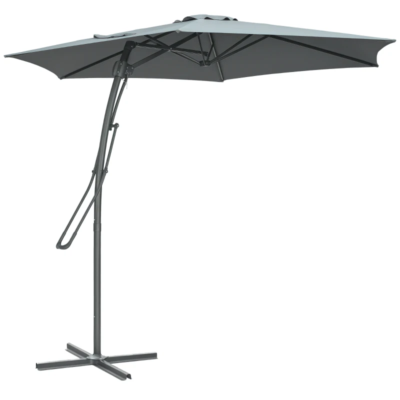Outsunny Wiszący parasol Ø293 cm z bocznym uchwytem, krzyżową podstawą, wiatroodporny, wodoodporny, ciemnoszary