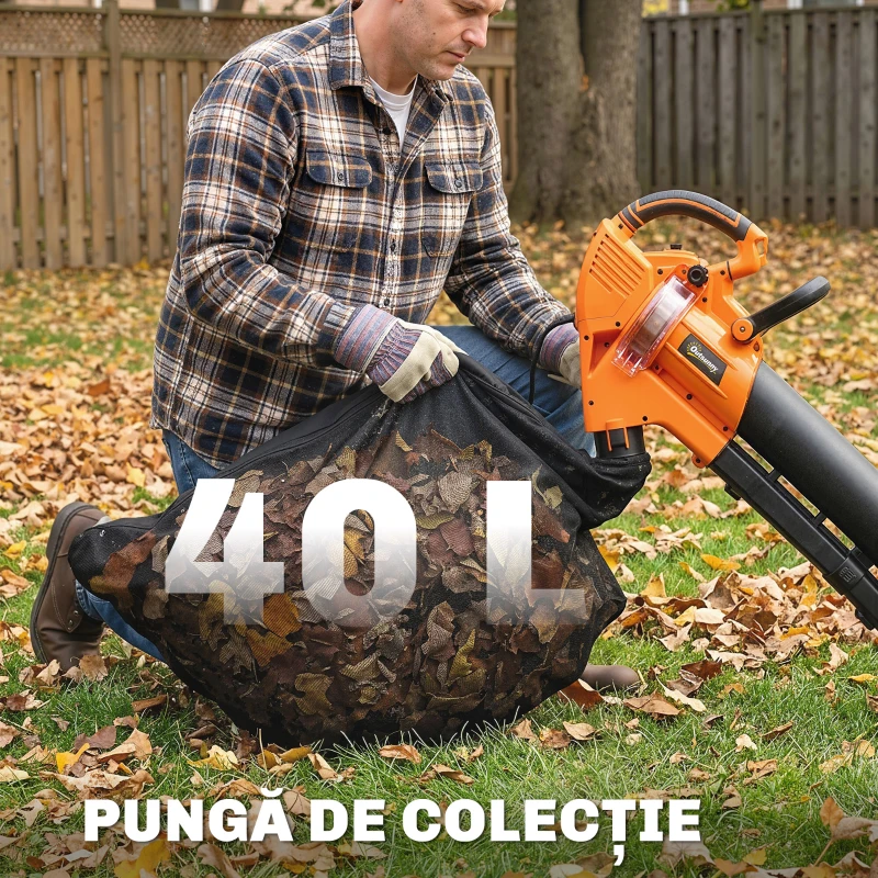 Outsunny 3-în-1 Suflantă, Aspirator, Tocător pentru Frunze 3000W, Ușor