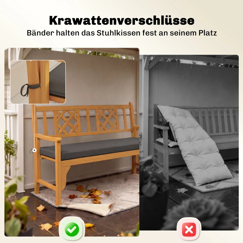 Outsunny Wasserabweisendes Bankkissen, Outdoor-Sitzpolster mit abnehmbarem Bezug und Befestigungsbändern für Garten und Terrasse, 110 x 46 cm, Dunkelgrau