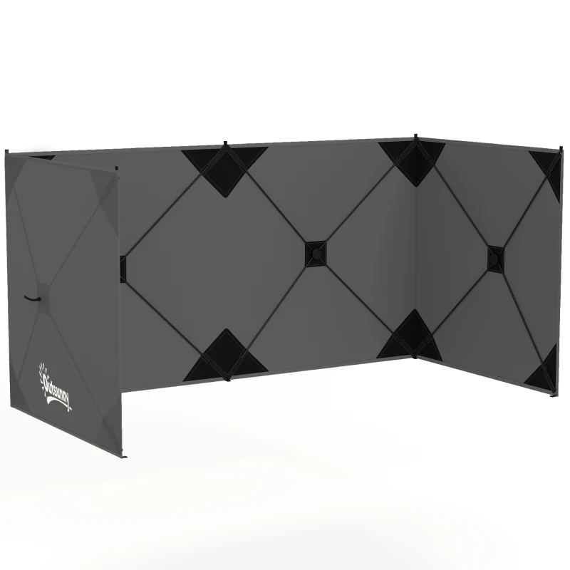 Outsunny Paravan pliabil pentru camping, paravan de intimitate cu cordoane de ancorare, cârlige pentru sol, geantă de transport pentru camping, grădină 480 x 120 cm Gri închis