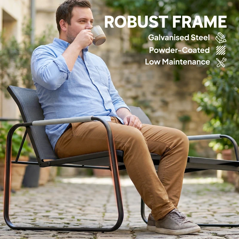 Outsunny Zestaw Mebli Ogrodowych dla 4 Osób Oddychająca Sofa Ogrodowa z 2-osobową Ławką, 2 Krzesłami, Okrągłym Stołem i Regulowanymi Nóżkami