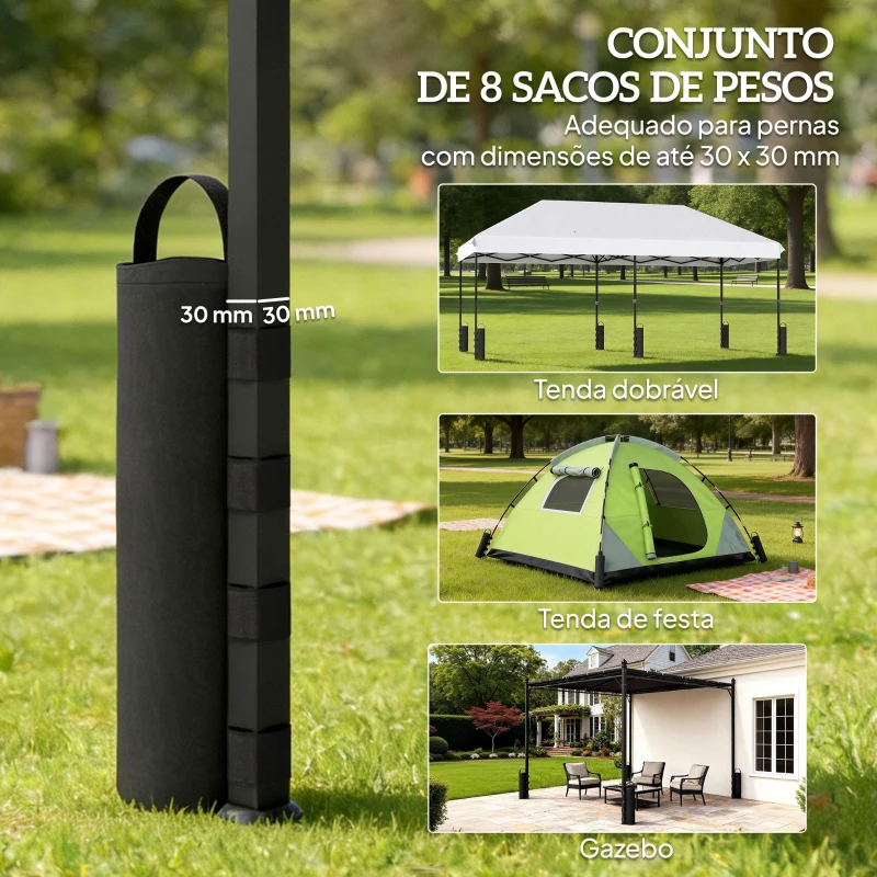 Outsunny Conjunto de 8 Sacos de Peso para Tendas Sacos de Areia em Tecido Oxford 600D Para Pernas de Toldo Sem Areia Preto