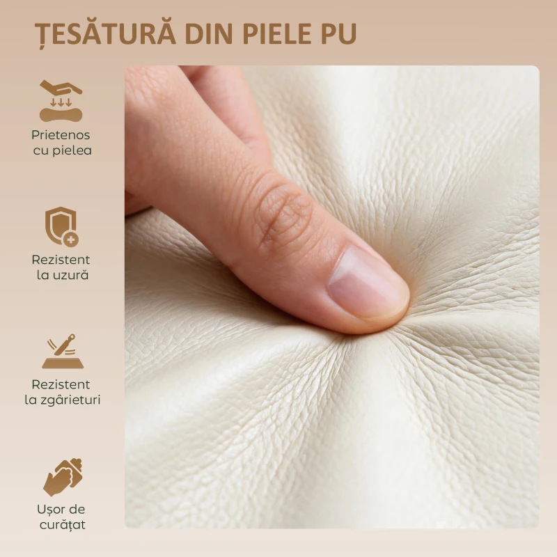 HOMCOM Set 2 Scaune de Bar Reglabile cu Suport pentru Picioare, din Piele PU și Oțel, 39,5x44x88-110 cm, Crem