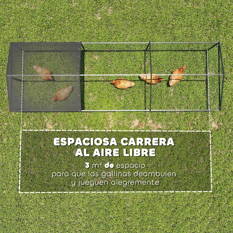 PawHut Gallinero para Exterior Grande 3x1x1 m Gallinero Metálico con Cubierta Tela Oxford Anti-UV e Impermeable Negro