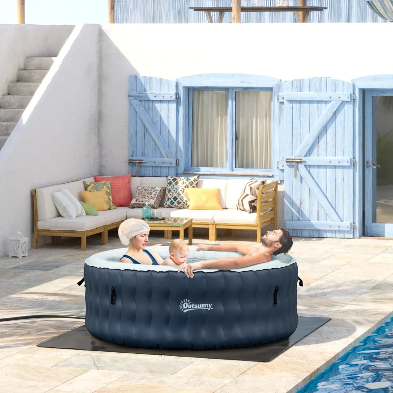 Outsunny Spa Gonflable Rond - 950 litres 108 Jets de Massage - 4/6 Personnes avec bâche, 2 Cartouches filtrantes - Liner PVC Blanc Bleu