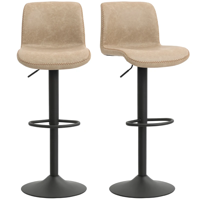 HOMCOM Bar Stools Set of 2, PU Leather Barstools with Backrest and Footrest for Kitchen, Counter, Breakfast Bar, Light Brown