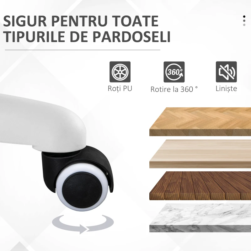 Vinsetto Scaun de Birou Ergonomic Reglabil pe Înălțime, din Material cu Efect de Catifea, 62.5x60x94-104 cm, Alb și Roz