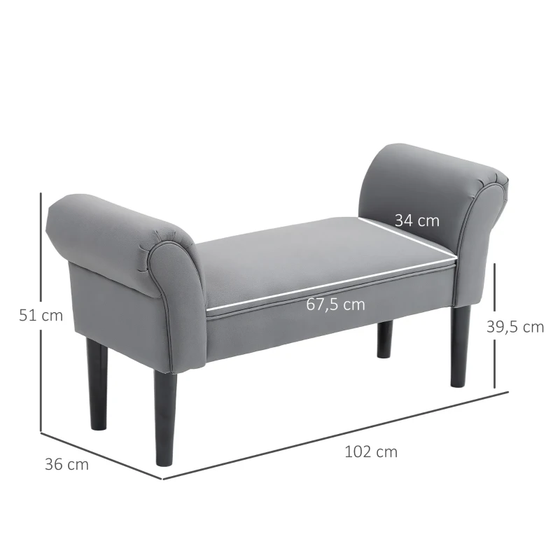 HOMCOM Banco Pie de Cama Tapizado en Lino Sintético con Patas de Madera Reposabrazos y Asiento Acolchado Gris Oscuro