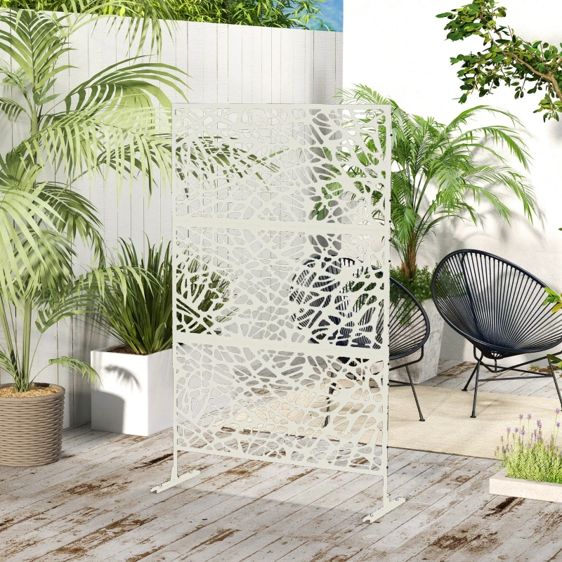 Outsunny Panneau brise vue décoratif paravent extérieur à motif géométrique ajouré en métal - 122 x 45 x 198 cm, blanc