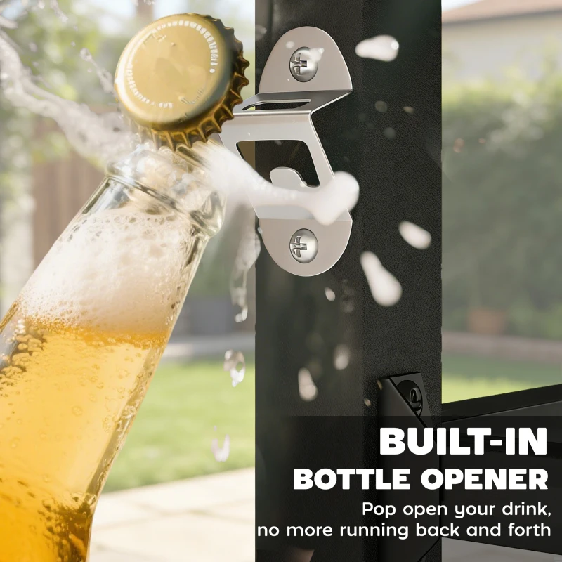 Outsunny Outdoorowy wózek grillowy, Stojak na piec do pizzy z metalową powierzchnią, 2-poziomowa mobilna stacja kuchennych z haczykami i uchwytami, Czarny