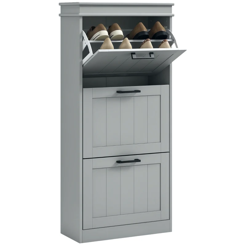 HOMCOM Three-Drawer Minimalistic Shoe Cabinet - Grey