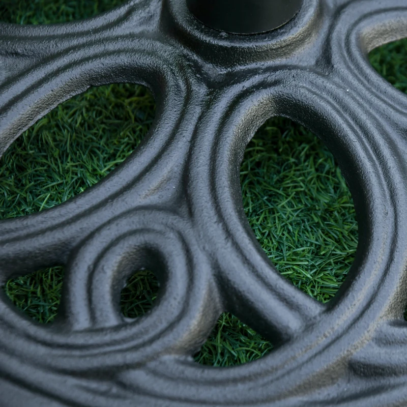 Outsunny Pé redondo de guarda-sol em ferro fundido 11,5 kg, para mastros de Ø 38 e 48 mm, para jardim pátio terraço, Ø 45 x 33,5 cm, preto