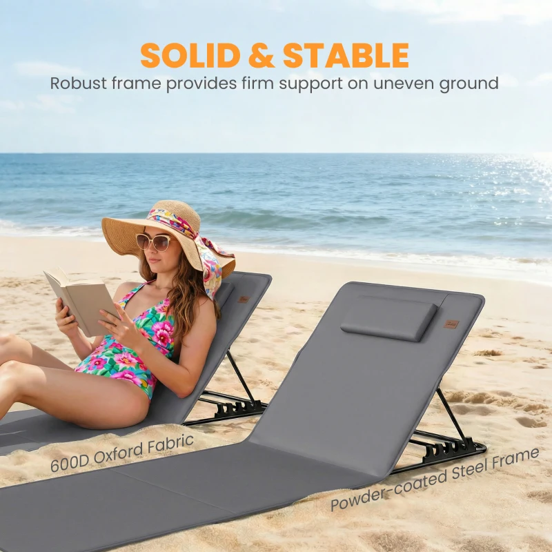 Outsunny Set de 2 transats pliants légers à dossier réglable avec coussin et poche de rangement
