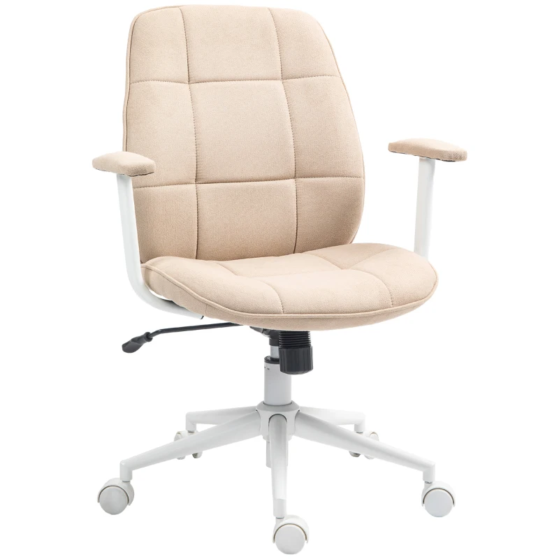 HOMCOM Chaise bureau fauteuil de bureau avec hauteur réglable, fonction à bascule, roulettes pivotantes, charge 120 Kg, beige