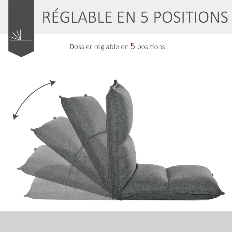 HOMCOM Fauteuil de sol paresseux dossier inclinable sur 5 positions - dim. L67 x P55 x H60 cm - gris