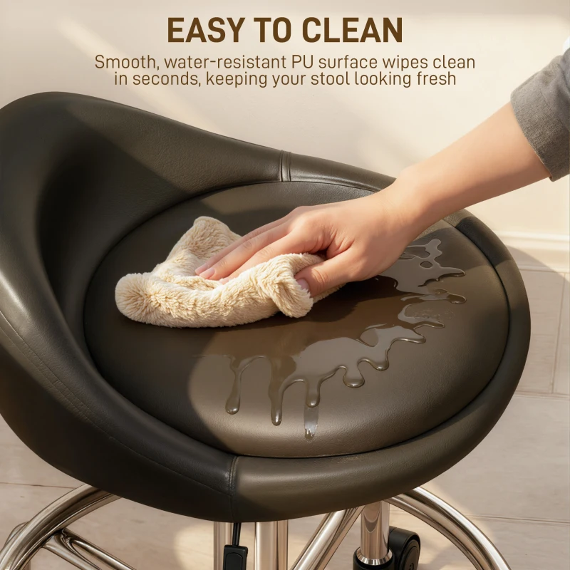 HOMCOM Stołek obrotowy z regulacją wysokości i oparciem, 59-75 cm, z podnóżkiem, 360° obrotowy, do biura, salonu, masażu, spa, czarny