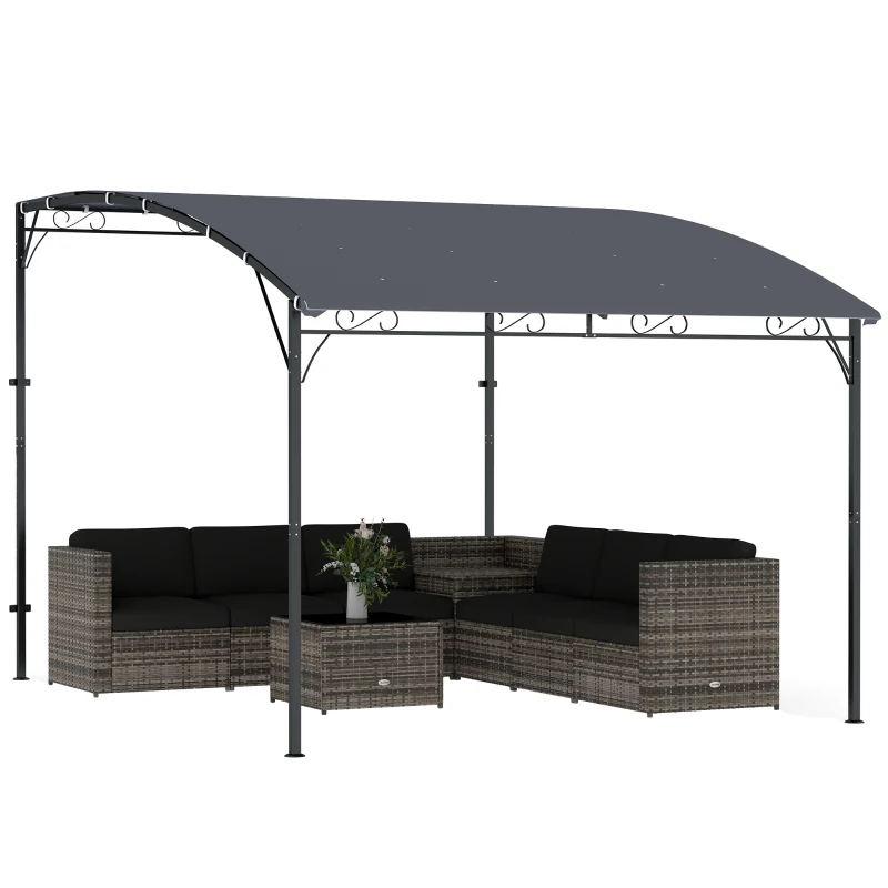 Outsunny Pérgola de Pared 2,8x3,8 m con Techo Inclinado Orificios de Drenaje y Estructura Metálica Gris