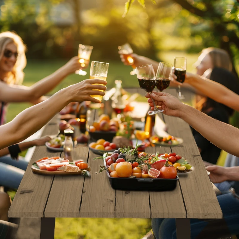 Outsunny Conjunto mesa e bancos de madeira estilo cervejaria, mesa de piquenique em madeira com bancos, 175 cm, furo para guarda-sol, castanho