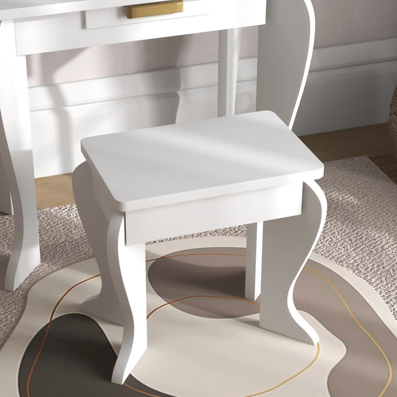HOMCOM Toucador para Crianças com Espelho e Banco Toucador de Maquilhagem para Crianças de 3 a 6 Anos 52x32x85 cm Branco