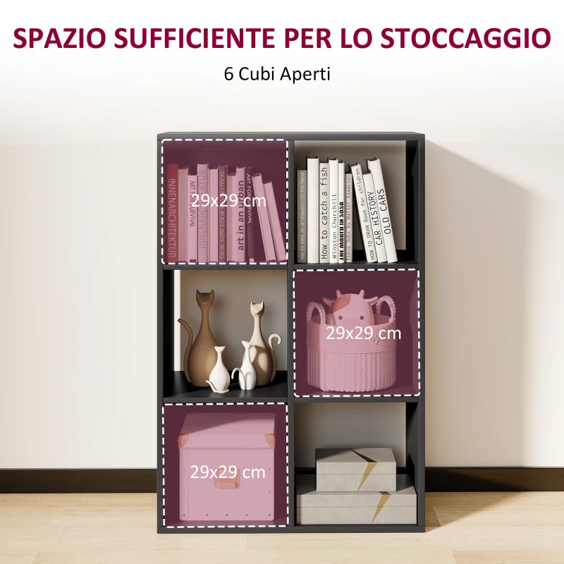 HOMCOM Libreria a Cubi con 6 Ripiani Portaoggetti, in Legno, 61.5x29.5x91.5 cm, Nero