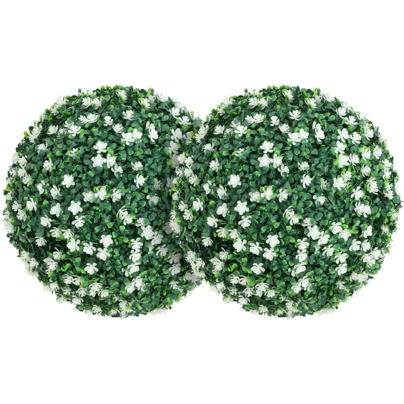HOMCOM Set of Two Artificial Boxwood Balls Plants - White