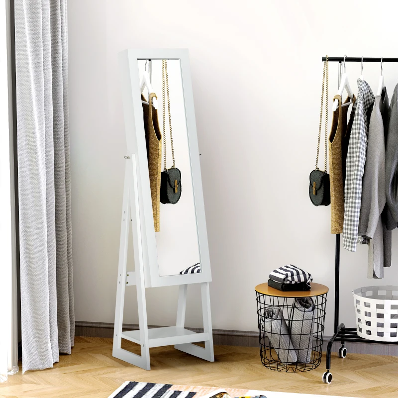 HOMCOM Armoire à Bijoux avec Miroir LED sur Pied Multi-rangements dim. 40L x 37l x 161H cm, blanc