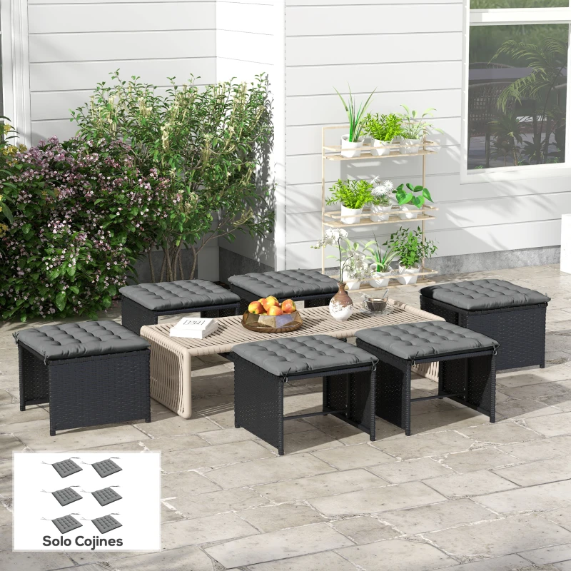 Outsunny Juego de 6 Cojines para Sillas de Comedor 40x40 cm 6 Piezas Cojines para Sillas de Jardín Acolchados con Cintas Gris