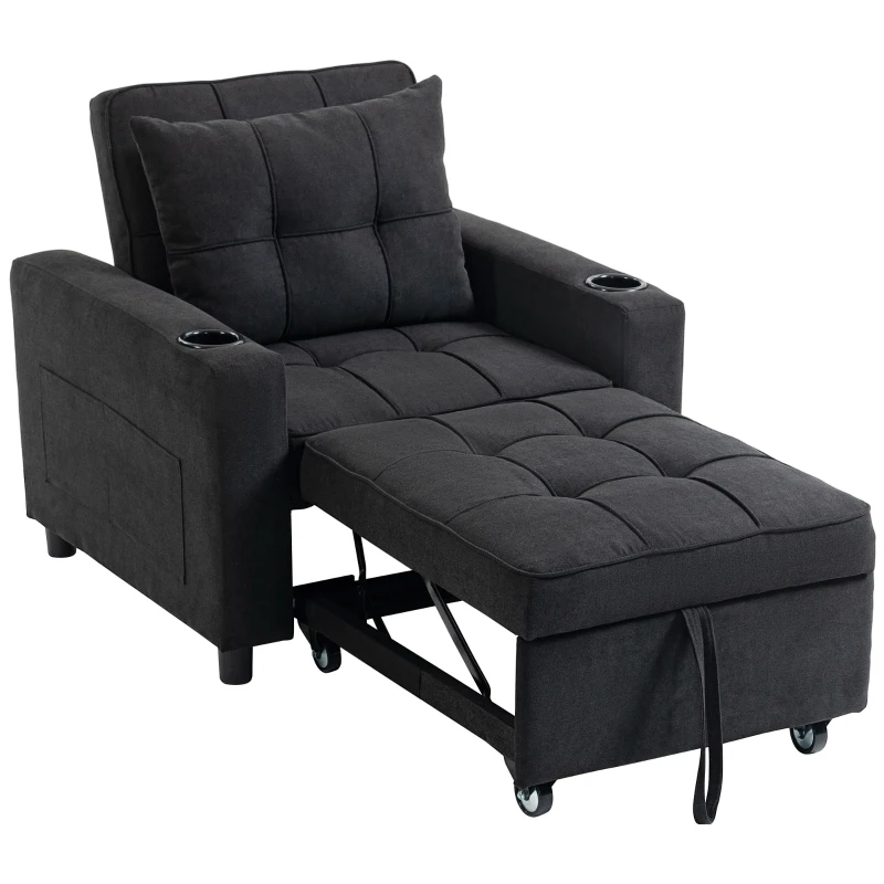 HOMCOM 3-in-1 Single Sofa Bed, Convertible Sleeper Chair Bed - Black