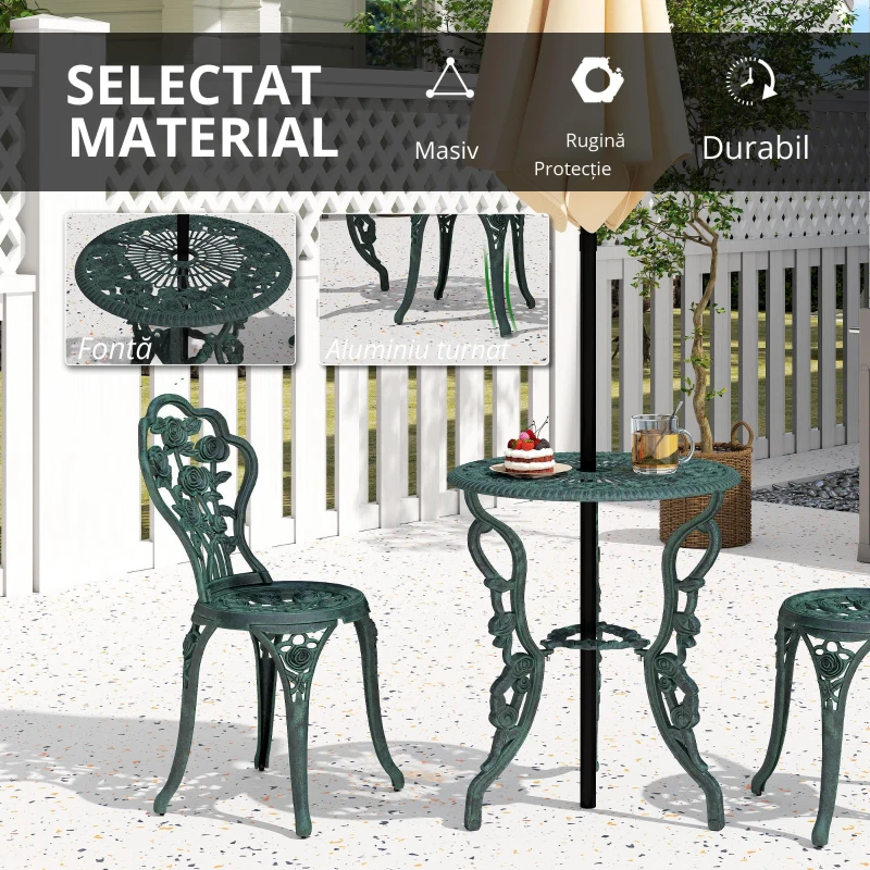 Outsunny Set Elegant de Grădină 2 Persoane, 2 Scaune si Masă Rotundă în Stil Neo-Retro, verde
