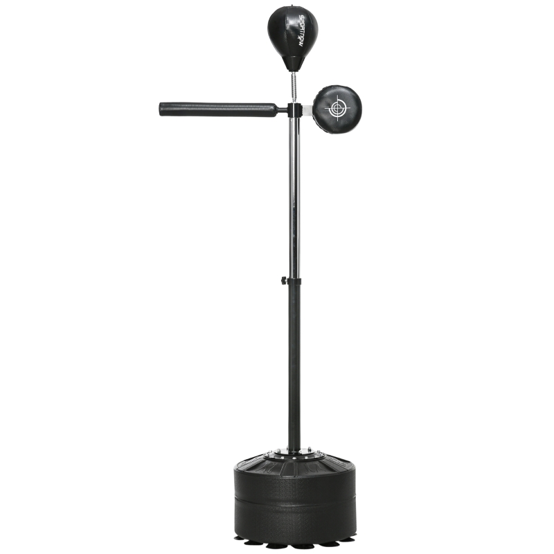SPORTNOW Minge de box reglabilă pe înălțime, rotativă 360°, incl. bandaje pentru box, Negru, 80,5 x 48 x 163-205 cm