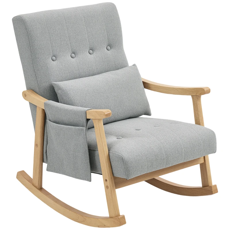 HOMCOM Wood Frame Rocking Accent Chair - Light Grey