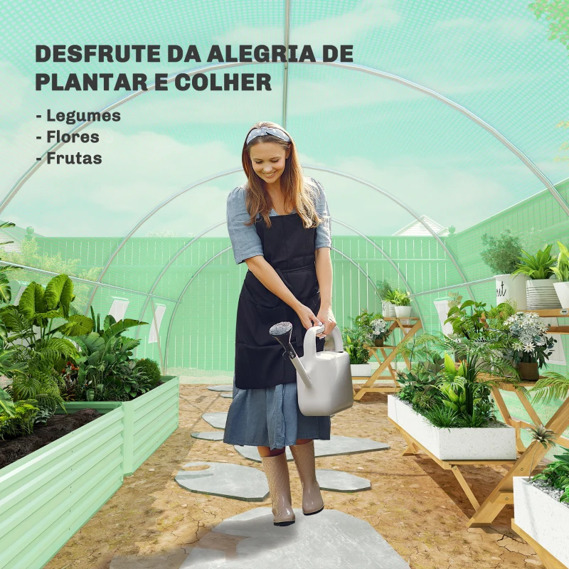 Outsunny Estufa Tipo Túnel 6x3x2 m com Paredes Laterais Enroláveis 8 Janelas de Malha e Porta Enrolável com Fecho de Correr Verde