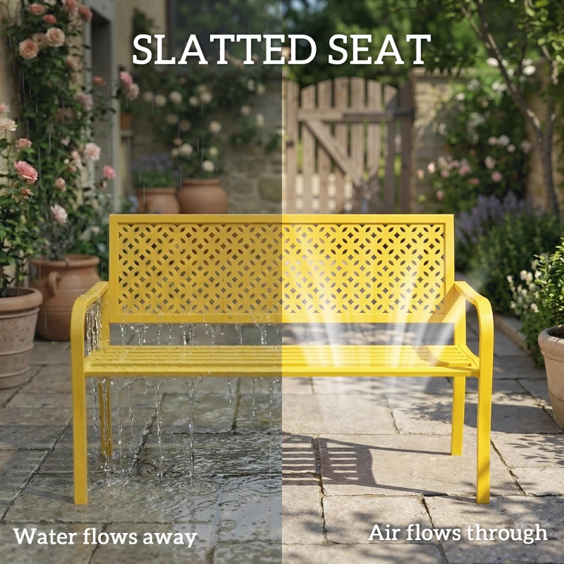 Outsunny Ławka ogrodowa 2-osobowa metalowa odporna na warunki atmosferyczne z oparciem odpornym na rdzę, geometryczna do 240 kg