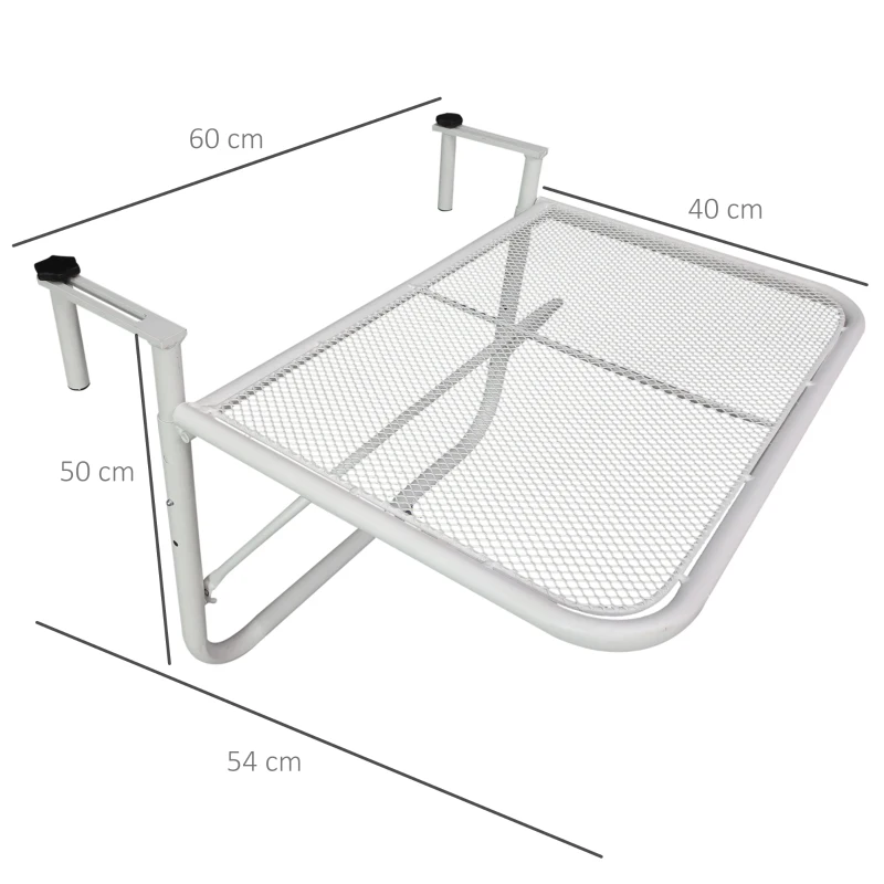 Outsunny Balkonhängetisch 3-fach höhenverstellbarer Hängetisch aus Metall wetterfest Balkontisch Beistelltisch für Balkongeländer Terrassengeländer Tisch zum Einhängen 60 x 56 cm, Weiß