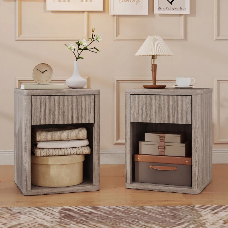 HOMCOM Modern Bedside Table Set of 2, Bedside Cabinet with Drawer and Open Shelf, Side End Table, Nightstand for Bedroom, Oak