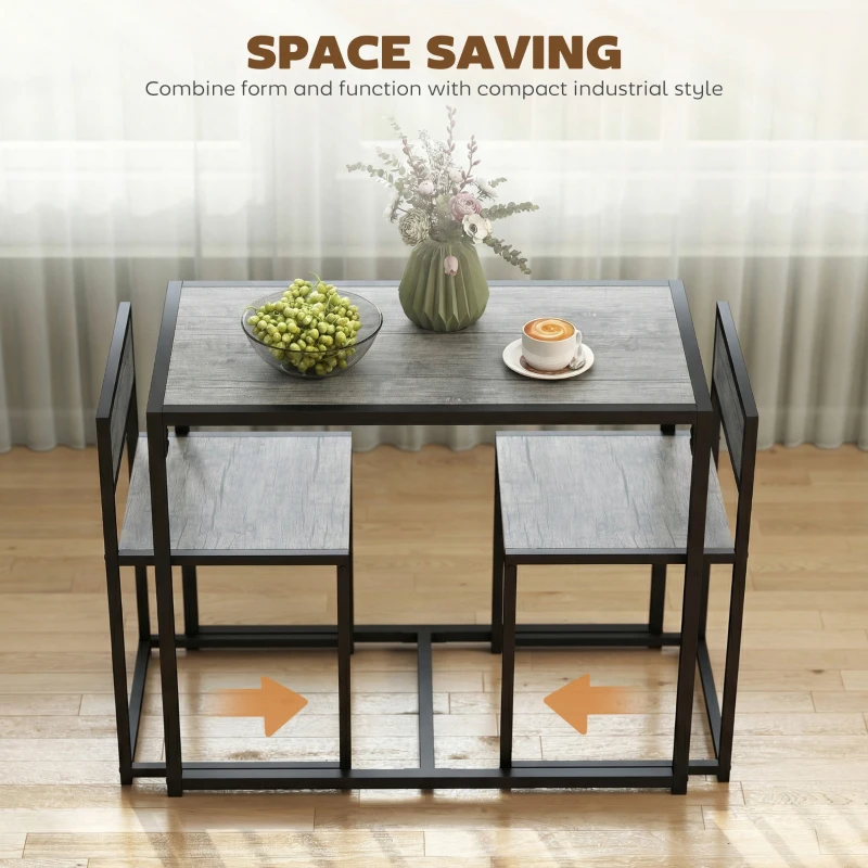 HOMCOM 3 Piece Table Stool Set - Charcoal Grey Wood-Effect