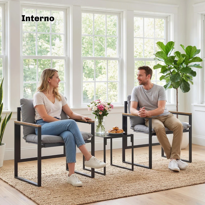 Outsunny Set Tavolo e Sedie da Esterno per 3 Persone in Metallo con Cuscini Spessi, Multicolore