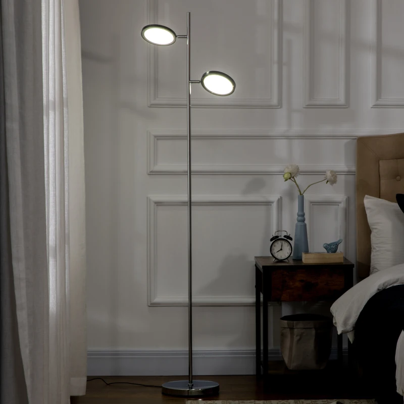HOMCOM Lampadaire LED sur pied salon style moderne 2 abat-jours orientables en métal chromé 800 lumens hauteur 165 cm