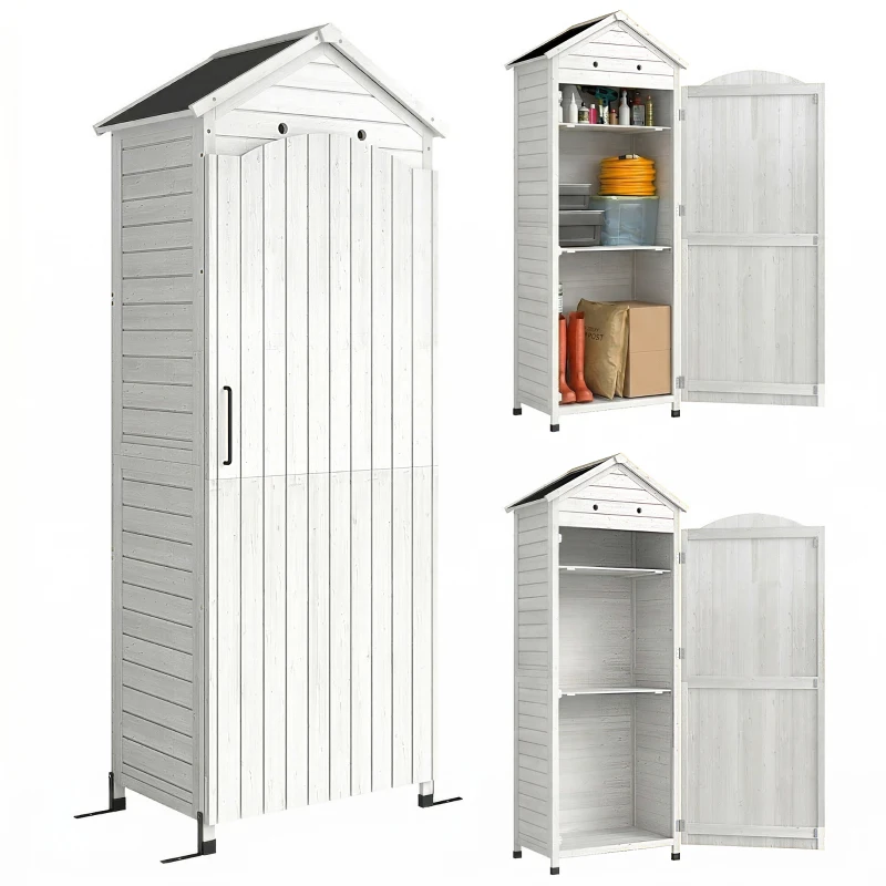 Outsunny Tuinkast Hout Extra Hoge Tuinschuur met Verstelbare Planken Magnetische Deur Gegalvaniseerd Dak Ventilatie