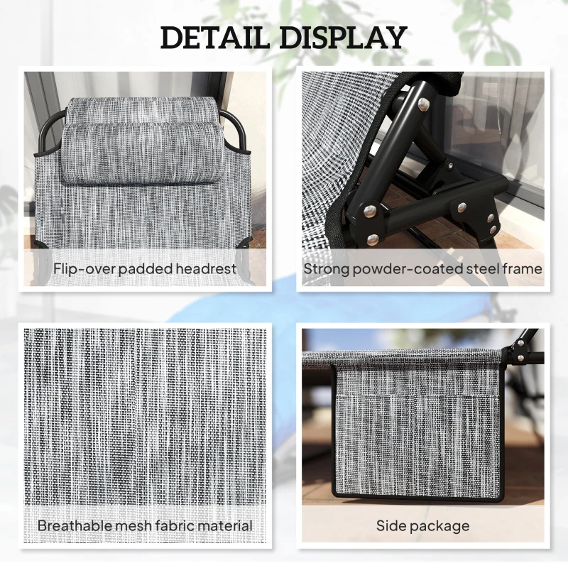 Outsunny Leżak z 4-stopniowym regulowanym oparciem, poduszką, boczną kieszenią i zagłówkiem, 68 x 189 x 33 cm, niebieski