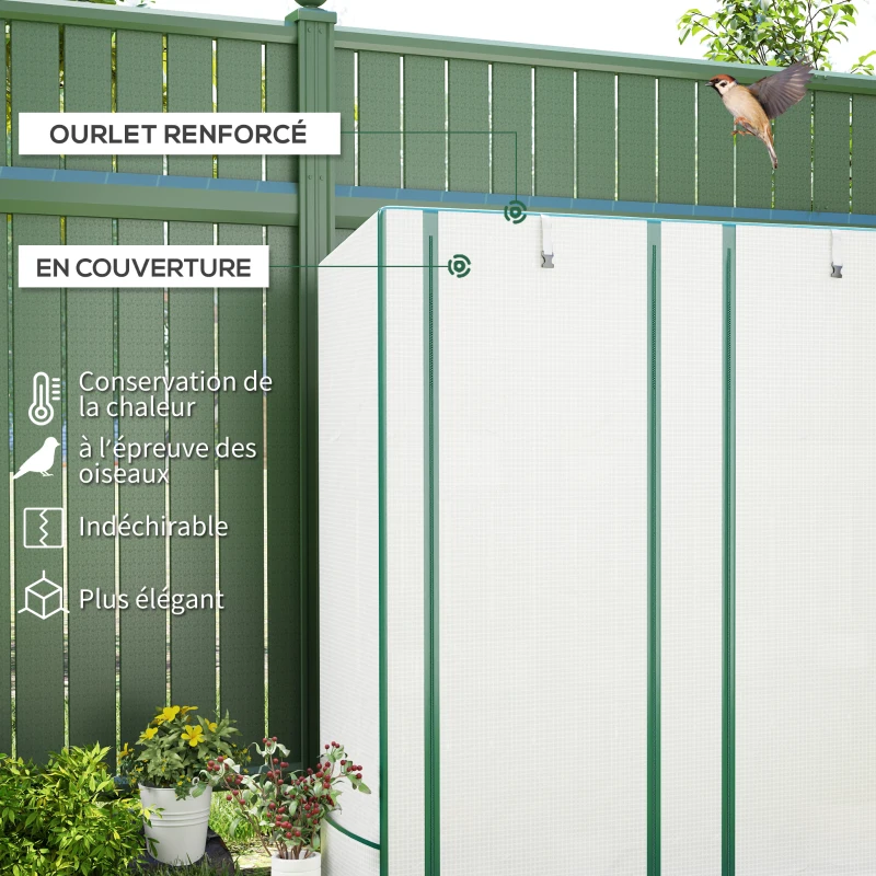 Outsunny Serre de jardin avec étagères métalliques à 3 niveaux serre de balcon couverture PE toit incliné 144 x 48 x 152 cm blanc