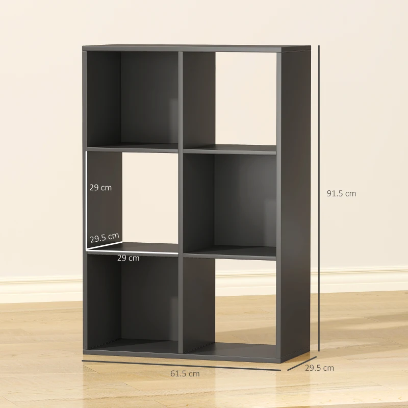 HOMCOM Libreria a Cubi con 6 Ripiani Portaoggetti, in Legno, 61.5x29.5x91.5 cm, Nero