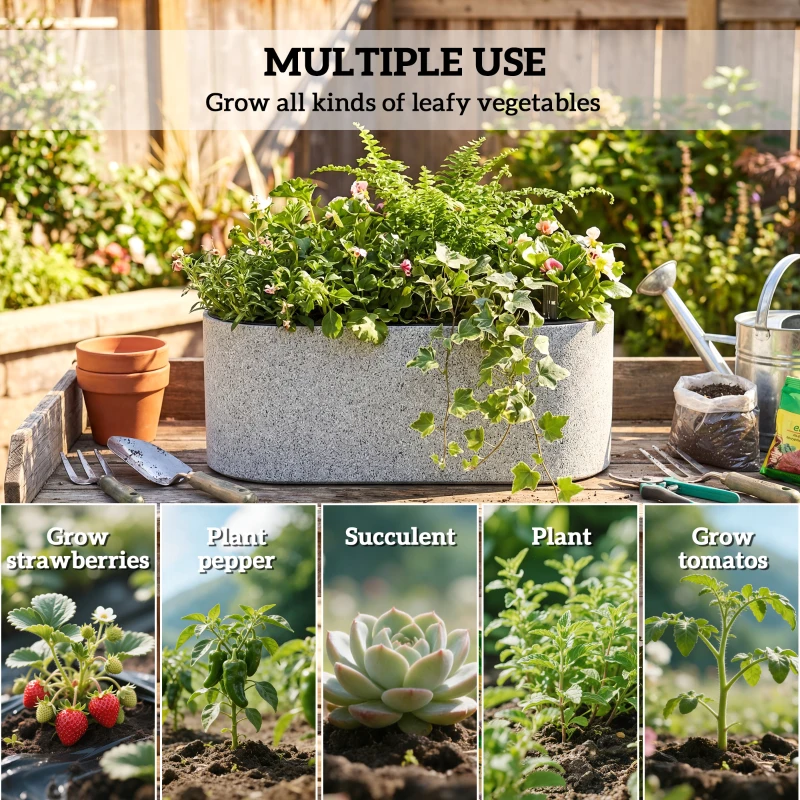 Outsunny Zestaw 2 Donic Wiszących z Systemem Drenażu i Haczykami 42 x 16 x 15 cm Jasnoszary