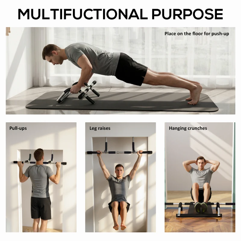 HOMCOM Doorway Pull up Bar, Door Frame Chin up Push up Bar for Home Gym Upper Body Workout, No Drilling or Screws, Grey